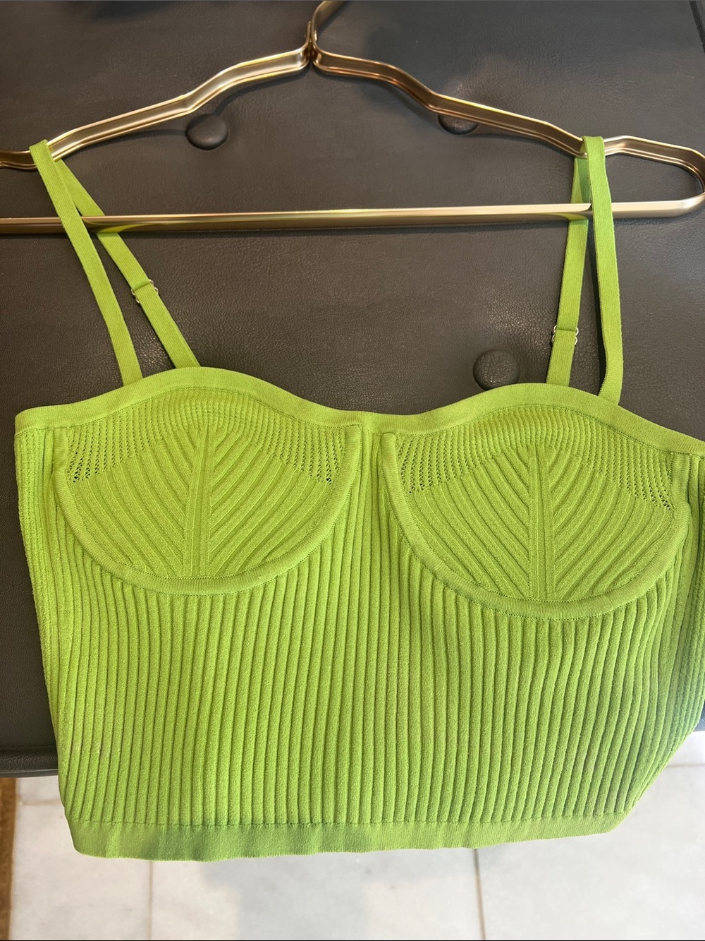 Helmut Lang Green Ribbed Bandeau Top
